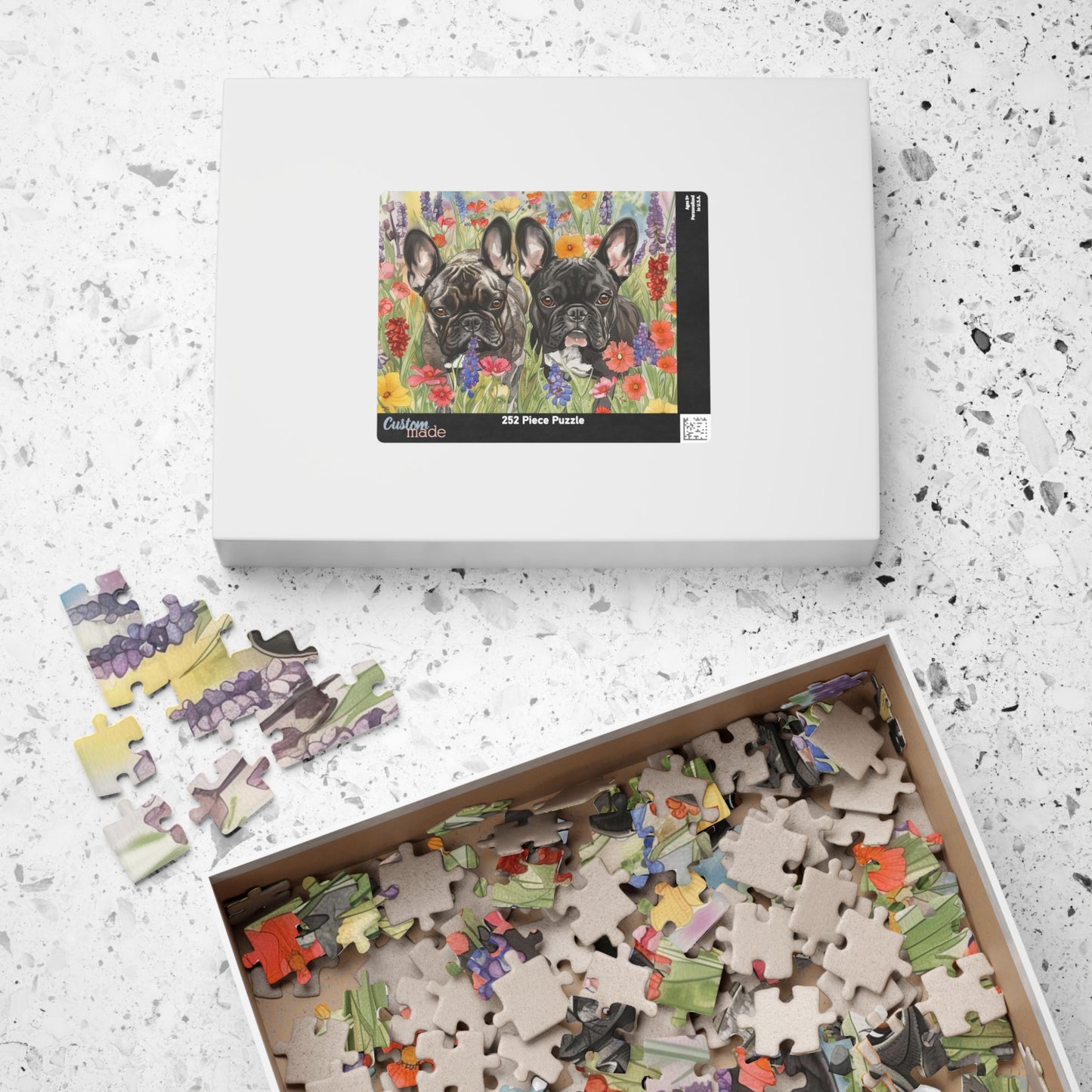 French Bulldog Watercolor Puzzle — Wildflower Field (110–1014 pcs)