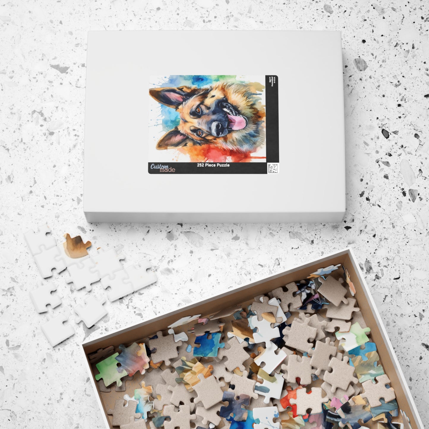 Watercolor German Shepherd Puzzle — 110/252/520/1014-Piece Jigsaw