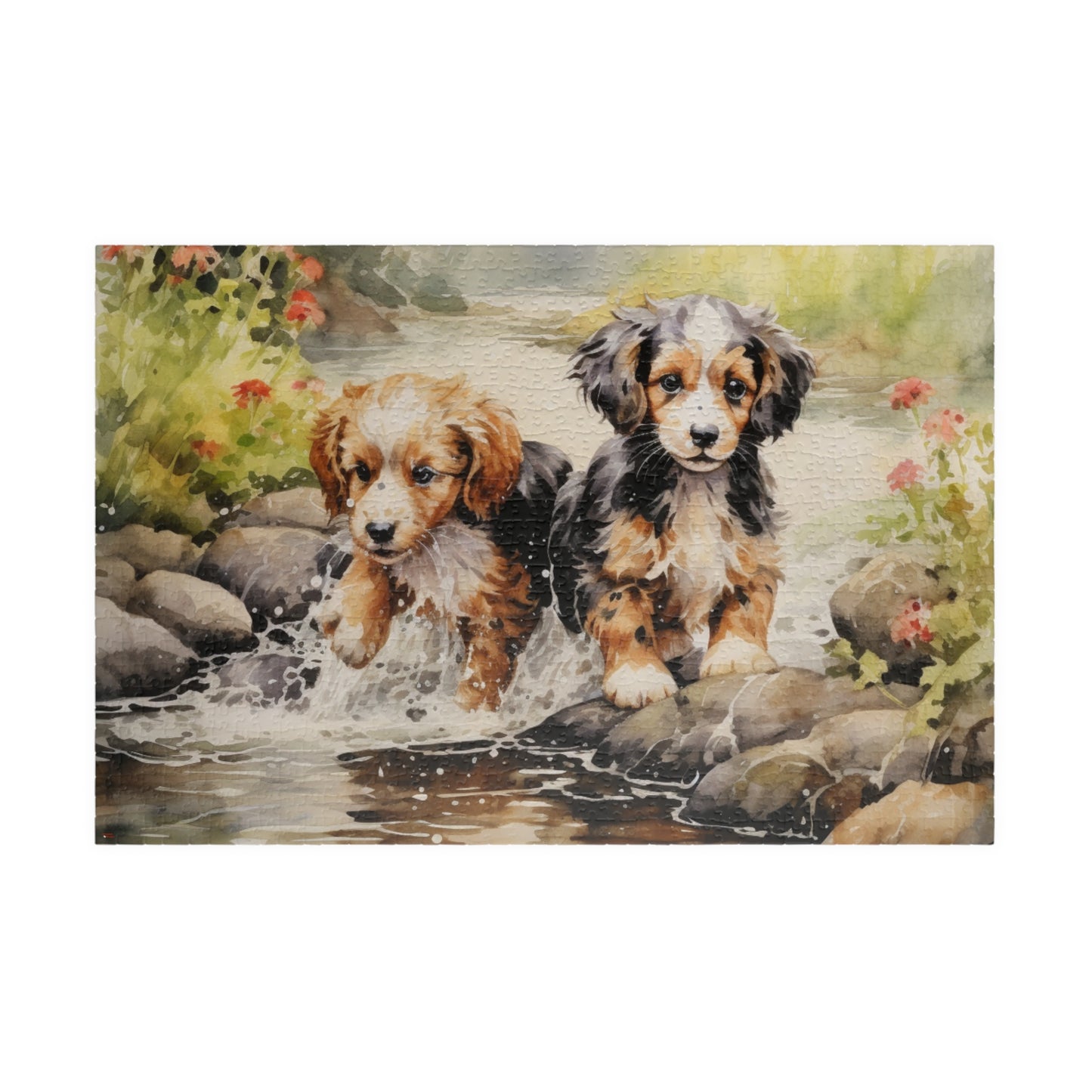 Puppies Running Through a Stream Puzzle — 110/252/520/1014-Piece Jigsaw